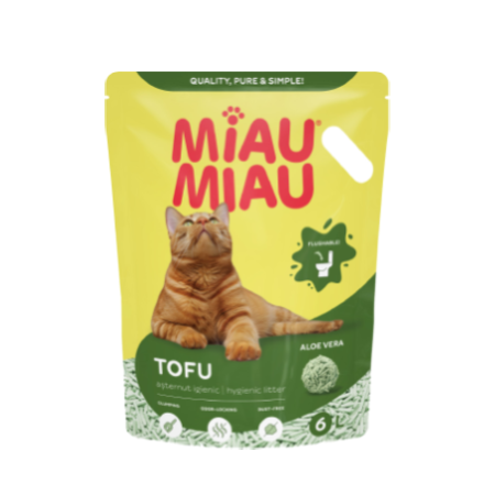 Pisici - MIAU MIAU Tofu, Așternut Igienic pentru Pisică, Aloe Vera, 6L