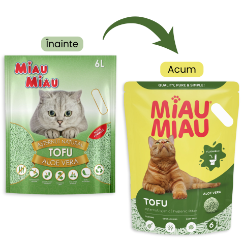 Pisici - MIAU MIAU Tofu, Așternut Igienic pentru Pisică, Aloe Vera, 6L