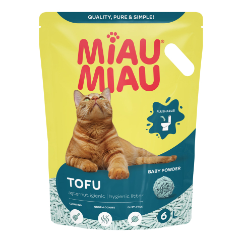 MIAU MIAU Tofu, Așternut Igienic pentru Pisică, Baby Powder, 6L [1]