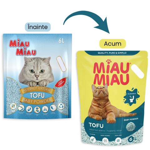 Așternut Igienic Pisici - MIAU MIAU Tofu, Așternut Igienic pentru Pisică, Baby Powder, 6L