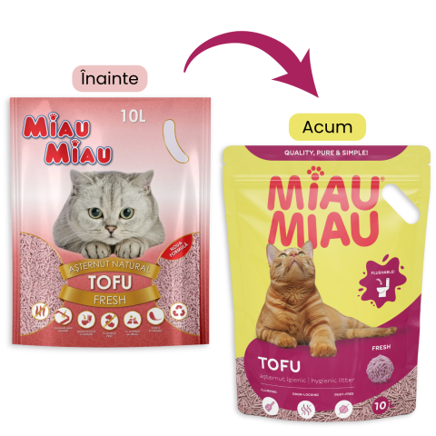 Așternut Igienic Pisici - MIAU MIAU Tofu, Așternut Igienic pentru Pisică, Fresh, 10L