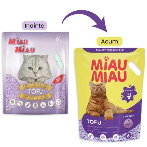 Pisici - MIAU MIAU Tofu, Așternut Igienic pentru Pisică, Lavandă, 6L