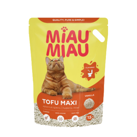 Așternut Igienic Pisici - MIAU MIAU Tofu, Așternut Igienic pentru Pisică, Maxi, Vanilie, 15L