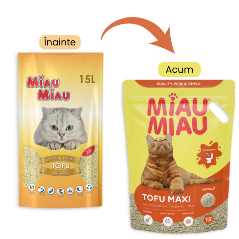 Așternut Igienic Pisici - MIAU MIAU Tofu, Așternut Igienic pentru Pisică, Maxi, Vanilie, 15L