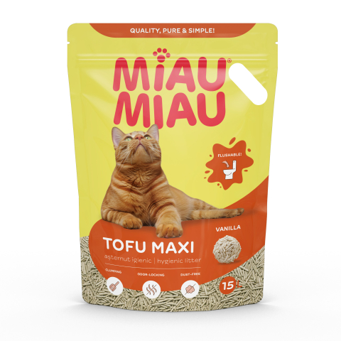 MIAU MIAU Tofu, Așternut Igienic pentru Pisică, Maxi, Vanilie, 15L [1]