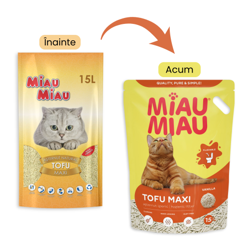 Așternut Igienic Pisici - MIAU MIAU Tofu, Așternut Igienic pentru Pisică, Maxi, Vanilie, 15L