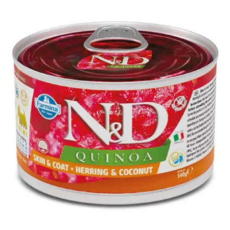 Câini - Hrană Umedă Câine Adult, N&D Quinoa Piele și Blană, Talie Mică, Hering și Cocos, 140g