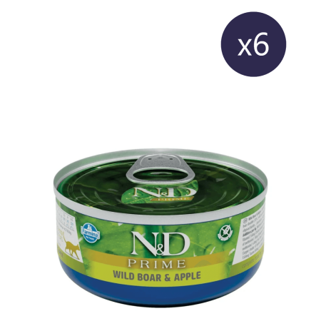 Pisică Adult - Pachet Economic Hrană Umedă Pisică Adult, N&D Prime, Mistreț și Măr, 6x70g