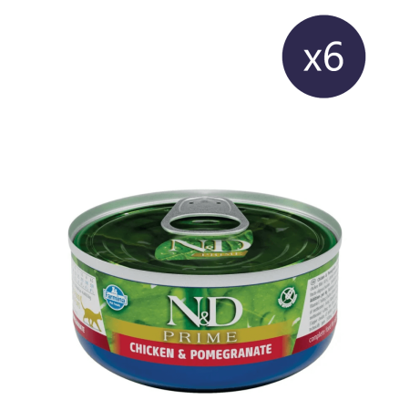 Hrană Umedă Pisică - Pachet Economic Hrană Umedă Pisică Adult, N&D Prime, Pui și Rodie, 6x70g
