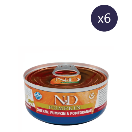 Hrană Umedă Pisică - Pachet Economic Hrană Umedă Pisică Adult, N&D Pumpkin, Pui, Rodie și Dovleac, 6x70g