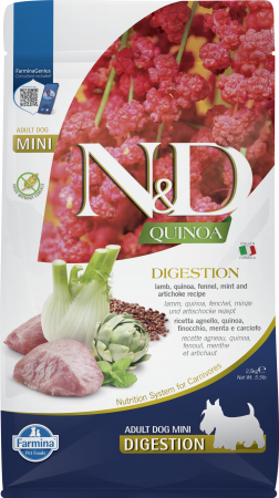 Câini - N&D Quinoa Digestion, Hrană Uscată Câine Adult, Talie Mică, Miel și Fenicul, 2.5kg