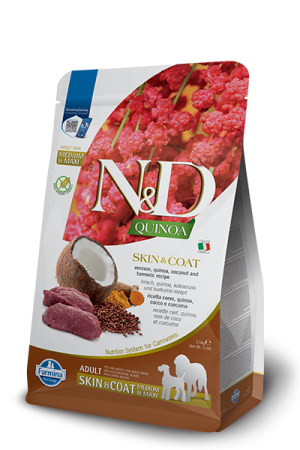 Câini - N&D Quinoa Piele și Blană, Hrană Uscată Câine Adult, Talie Medie/Mare, Vânat și Cocos, 7kg