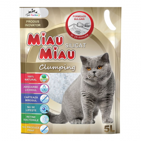 Așternut Igienic Pisici - MIAU MIAU Silicat, Așternut Igienic pentru Pisică, Clumping, 5L