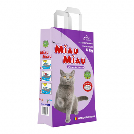 Așternut Igienic Pisici - MIAU MIAU Bentonită, Așternut Igienic pentru Pisică, Lavandă, 6kg