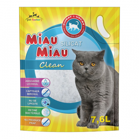 Așternut Igienic Pisici - MIAU MIAU Silicat, Așternut Igienic pentru Pisică, Clean, 7.6L