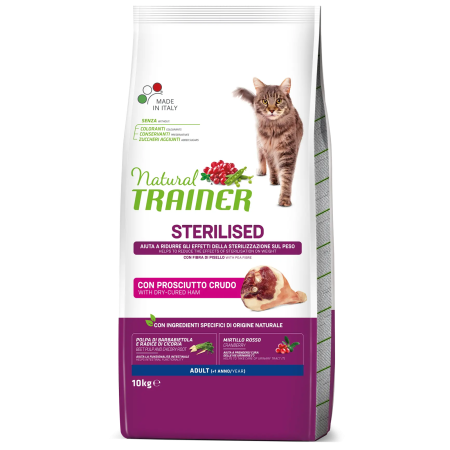 Pisici - Hrană Uscată Pisică Adult, NATURAL TRAINER, Sterilizat, Prosciutto Crudo, 1.5kg