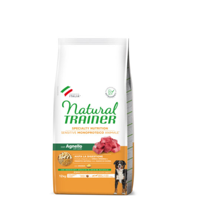 Câine Adult - Hrană Uscată Câine Adult, NATURAL TRAINER Sensitive, Fără Gluten, Talie Medie/Mare, Miel, 12kg