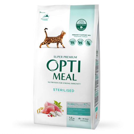 OPTIMEAL Hrana Uscata Pisici Adult Sterilizat Curcan si Ovaz 1,5KG – DELISTAT [0]