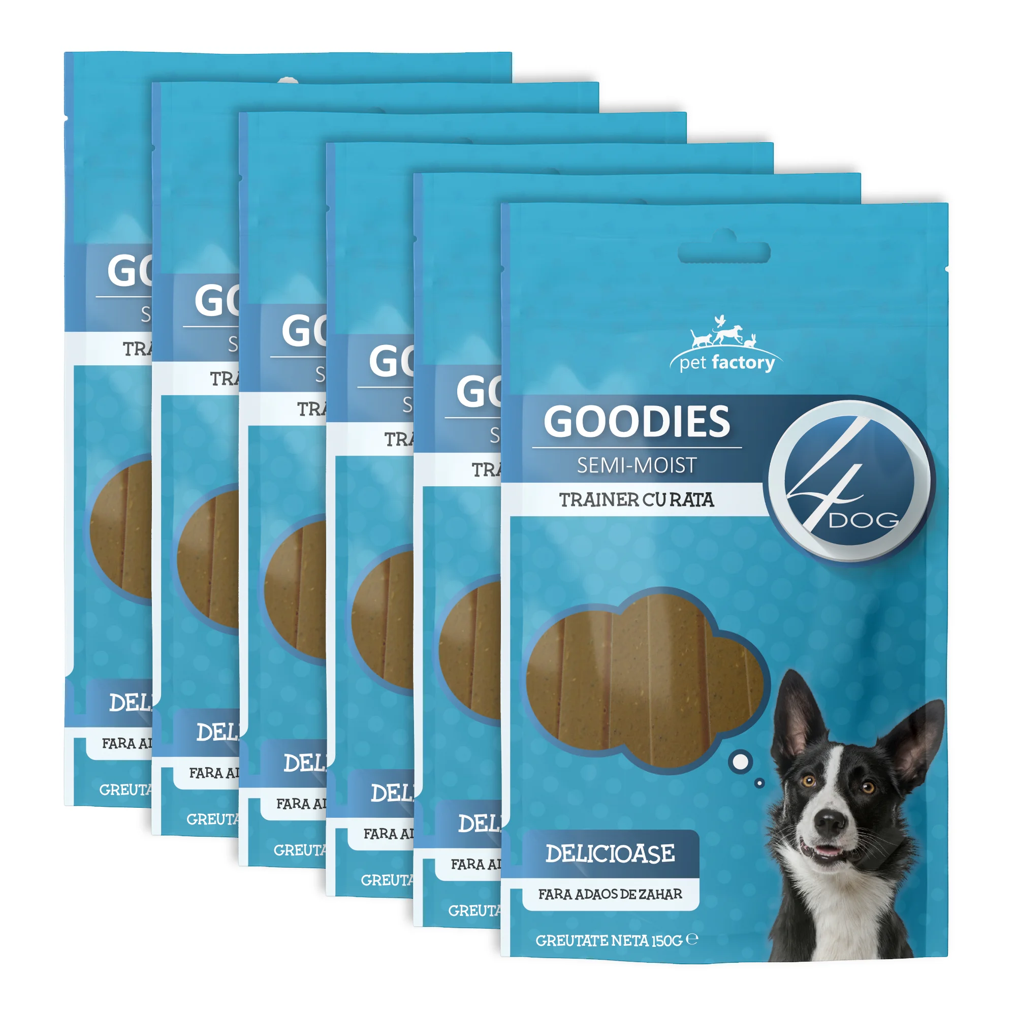 Câini - Pachet Economic Recompense pentru Câine Adult, 4DOG GOODIES Trainer, Fâșii cu Rață, 6x150g