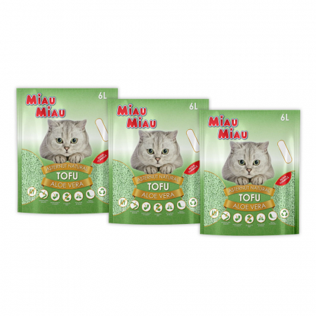 Așternut Igienic Pisici - Pachet Economic MIAU MIAU Tofu, Așternut Igienic pentru Pisică, Aloe Vera, 3x6L