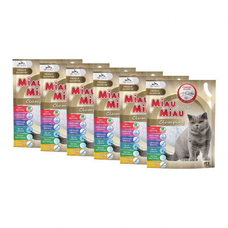 Așternut Igienic Pisici - Pachet Economic MIAU MIAU Silicat, Așternut Igienic pentru Pisică, Clumping, 6x5L
