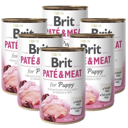 Câini - Pachet Economic Hrana Umeda Caini BRIT Pate&Meat Puppy Pui si Curcan 6x400g