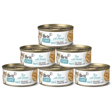 Pisică Adult - Pachet Economic Hrana Umeda Pisici BRIT Care Sterilised Ton si Creveti Pate 6x70g