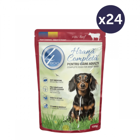 Câini - Pachet Economic Hrană Umedă Câine Adult, 4DOG, Vită în sos, 24x100g