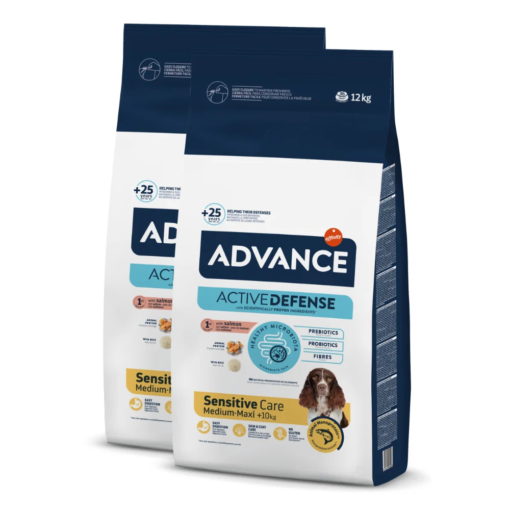 Câine Adult - Pachet Economic Hrana Uscata Caini ADVANCE Sensitive Medium/Maxi Somon si Orez 2x12kg