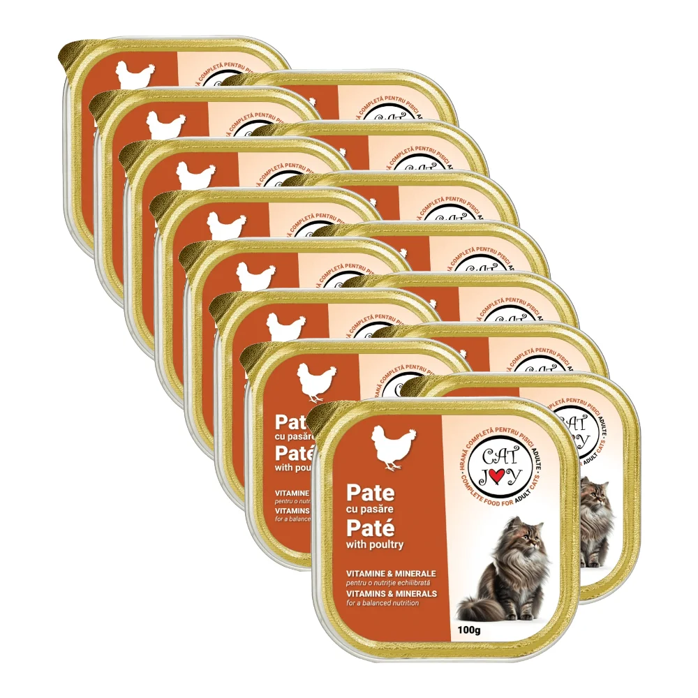 Pisică Adult - Pachet Economic CAT JOY Pate, Hrană Umedă Pisică Adult, Pasăre, 16x100g