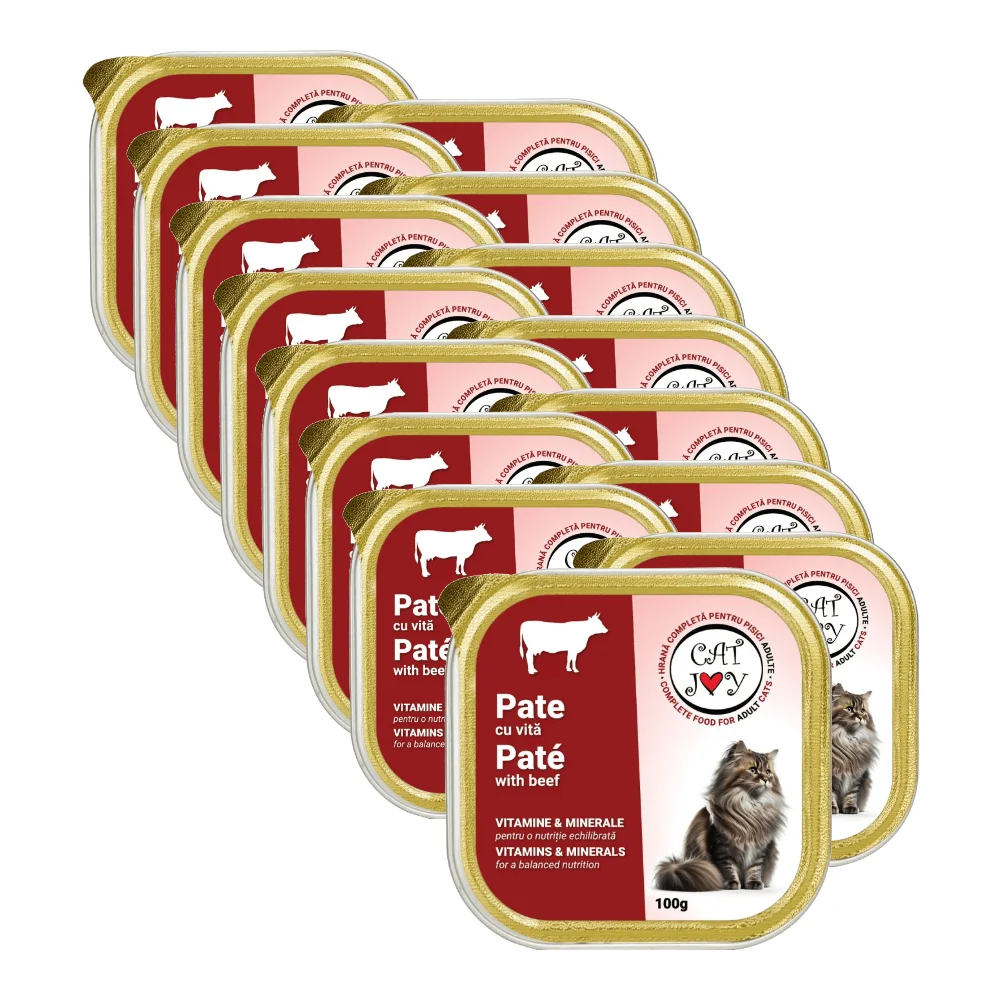 Pisică Adult - Pachet Economic CAT JOY Pate, Hrană Umedă Pisică Adult, Vită, 16x100g