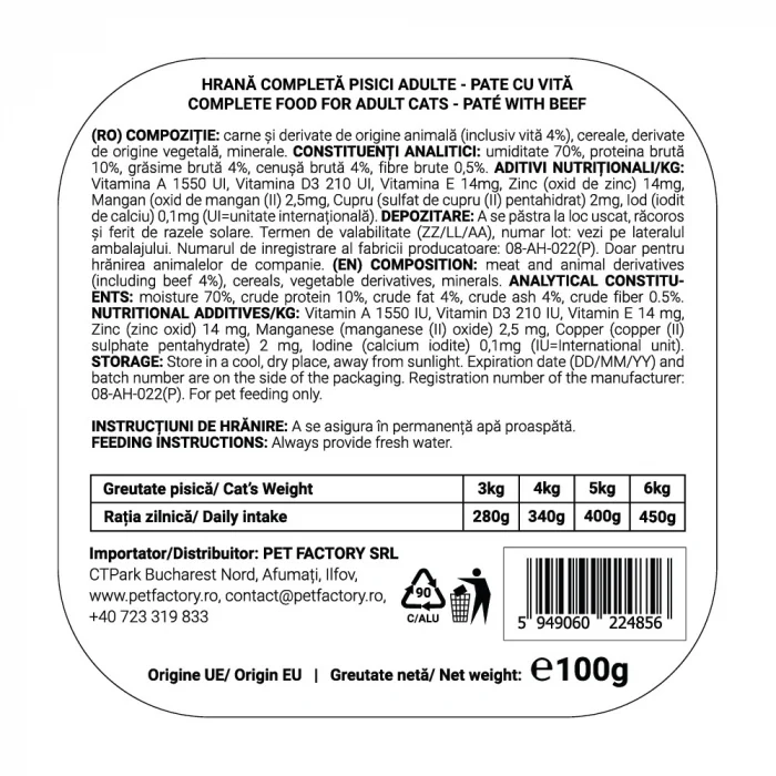 Pachet Economic CAT JOY Pate, Hrană Umedă Pisică Adult, Vită, 16x100g [1]