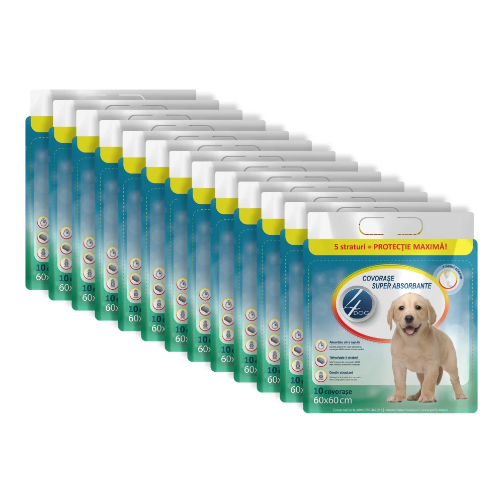Covorașe Igienice Câini - Pachet Economic Covorase Igienice 4DOG 60x60cm 12x10