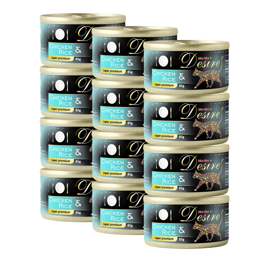 Pisică Senior - Pachet Economic DESIRE, Hrană Umedă Pisică Adult, Pui File și Orez în Gelatină, 12x85g