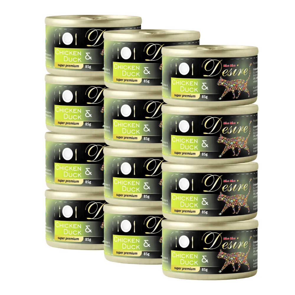 Pisici - Pachet Economic DESIRE, Hrană Umedă Pisică Adult, Pui File și Rață în Gelatină, 12x85g