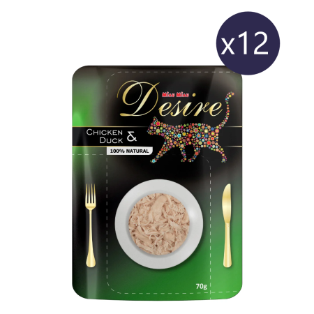 Pisică Adult - Pachet Economic DESIRE, Hrană Umedă Pisică Adult, Pui File și Rață în Supă, 12x70g