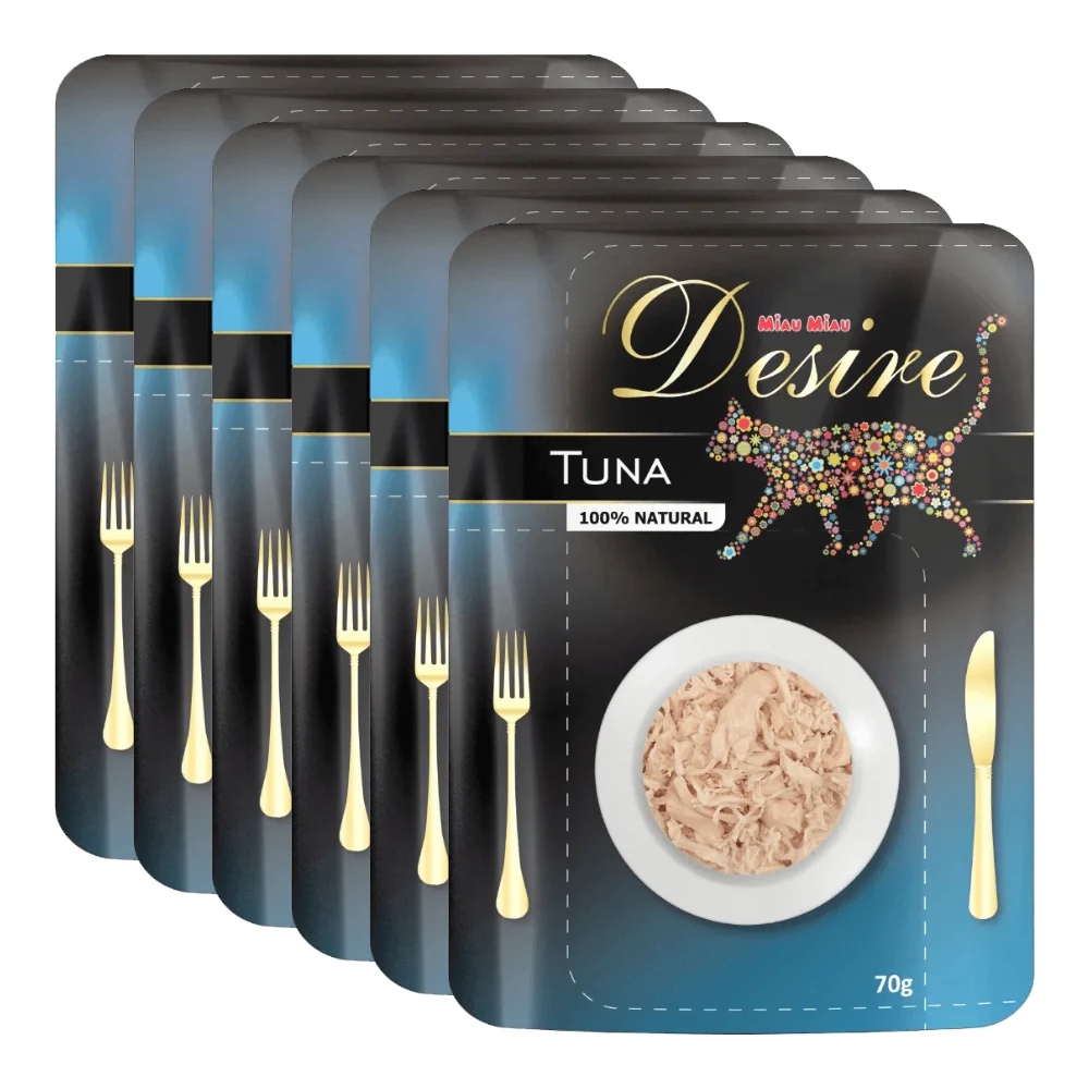 Pachet Economic DESIRE, Hrană Umedă Pisică Adult, Ton File în Supă, 6x70g