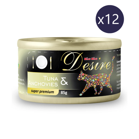 Pisici - Pachet Economic DESIRE, Hrană Umedă Pisică Adult, Ton File și Anșoa în Gelatină, 12x85g