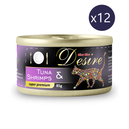 Pisică Adult - Pachet Economic DESIRE, Hrană Umedă Pisică Adult, Ton File și Creveți în Gelatină, 12x85g