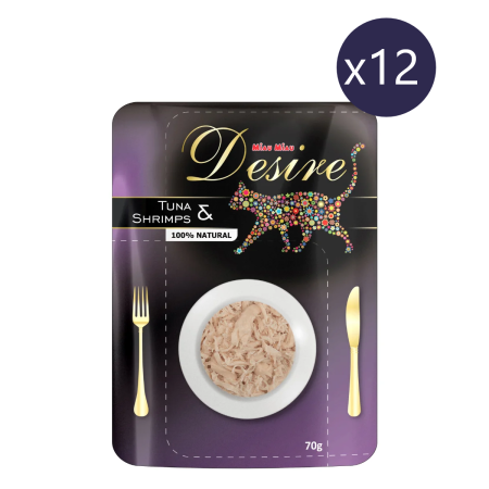 Pisici - Pachet Economic DESIRE, Hrană Umedă Pisică Adult, Ton File și Creveți în Supă, 12x70g