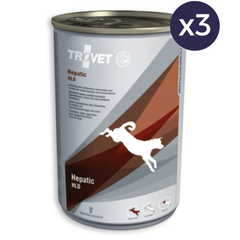 Pachet Economic Dietă Veterinară, Hrană Umedă Câine Adult, TROVET Hepatic, Pui, 3x400g