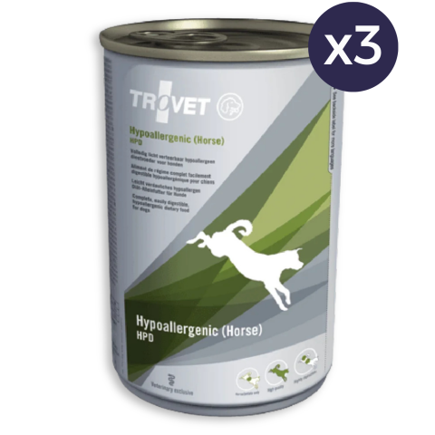 Umedă - Pachet Economic Dietă Veterinară, Hrană Umedă Câine Adult, TROVET Hypoallergenic, Cal, 3x400g