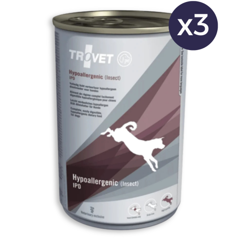Umedă - Pachet Economic Dietă Veterinară, Hrană Umedă Câine Adult, TROVET Hypoallergenic, Insecte, 3x400g