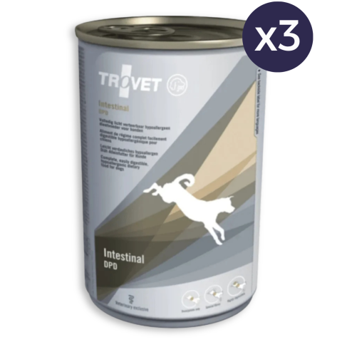 Pachet Economic Dietă Veterinară, Hrană Umedă Câine Adult, TROVET Intestinal, Rață, 3x400g