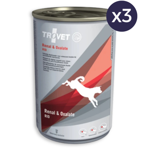 Pachet Economic Dietă Veterinară, Hrană Umedă Câine Adult, TROVET Renal & Oxalate, Pasăre și Porc, 3x400g