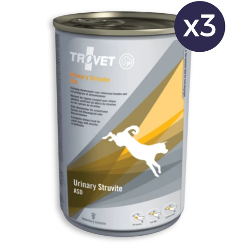 Umedă - Pachet Economic Dietă Veterinară, Hrană Umedă Câine Adult, TROVET Urinary Struvite, Pui și Porc, 3x400g