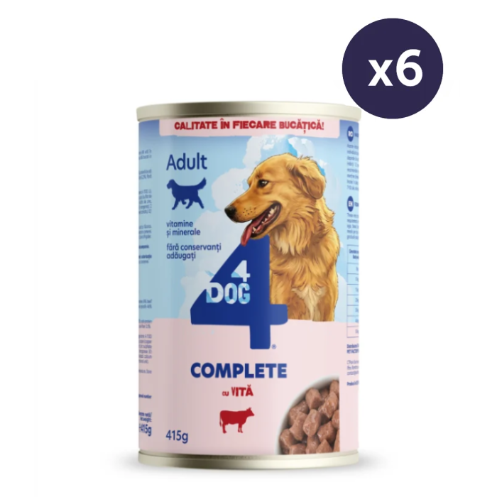 Pachet Economic Hrană Umedă Câine Adult, 4DOG, Vită, Conservă, 6x415g