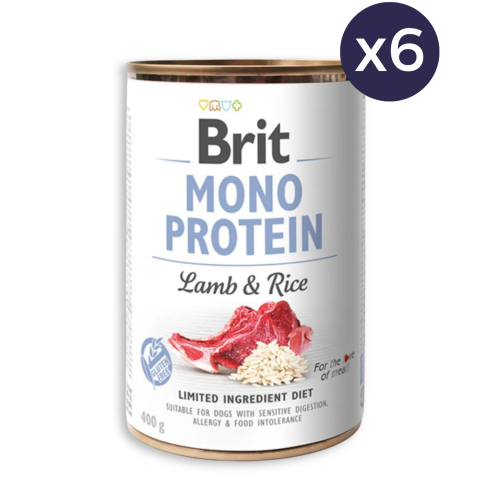 Câine Adult - Pachet Economic Hrană Umedă Câine Adult, BRIT Mono Protein, Miel și Orez, 6x400g