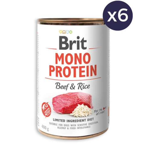 Pachet Economic Hrană Umedă Câine Adult, BRIT Mono Protein, Vită și Orez, 6x400g