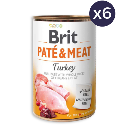 Pachet Economic Hrană Umedă Câine Adult, Brit Pate & Meat, Curcan, 6x400g